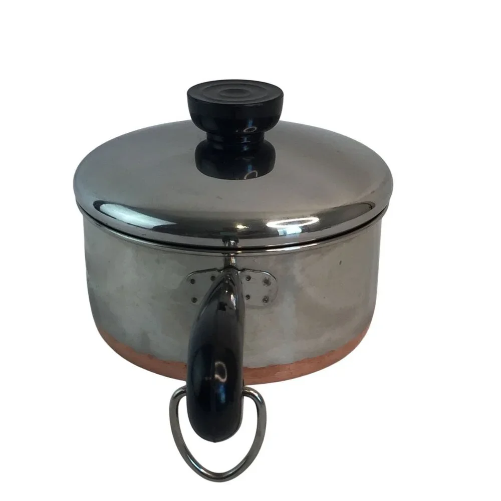 Vtg Revere Ware 1 Qt/95L‎ Sauce Pan w/Lid Indonesia Double Ring Copper Stainless